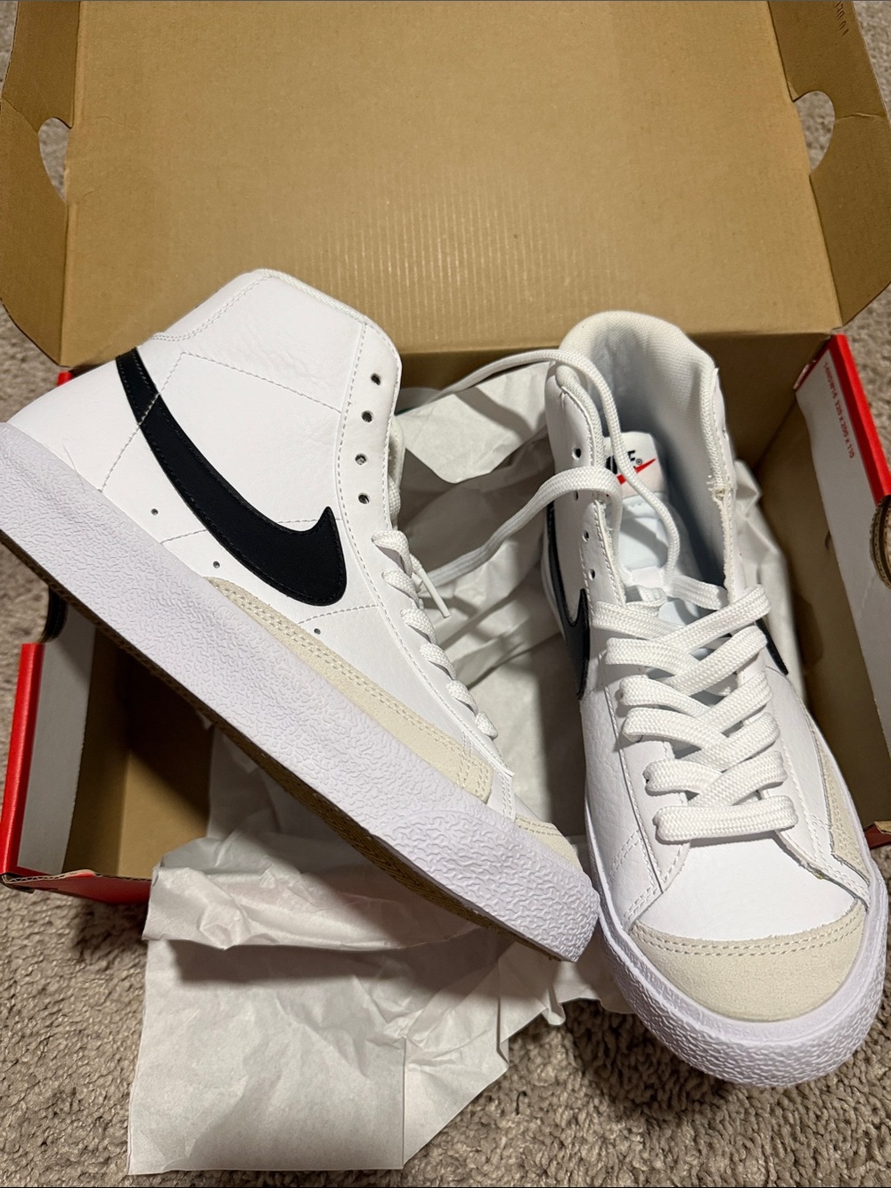 Nike White and Black Blazer Sneakers with Cream Accents